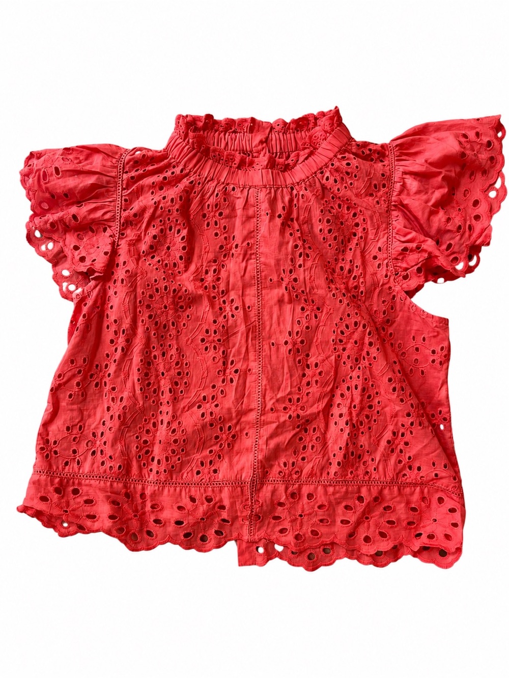 Jennifer & Grace Coral Eyelet Embroidered Cold Shoulder Flutter Sleeve Blouse M